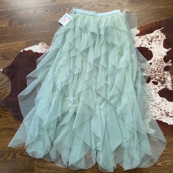 Skirts | New Mint Green Midi Layered Evening Bohemian Lace Princess ...